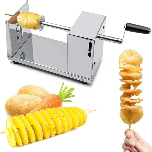 Manual Spiral Potato Slicer 304 Stainless Steel Twisted Potato, Apple Pear, Vegetable Cutter, DIY BBQ Slicer, French Fry Kitchen