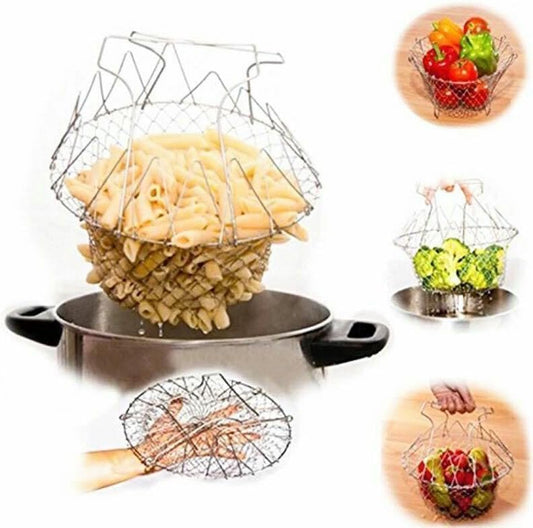 Stainless Steel Foldable Frying Strainer, Multifunctional Strainer Mesh Cooking Strainer (22cm)