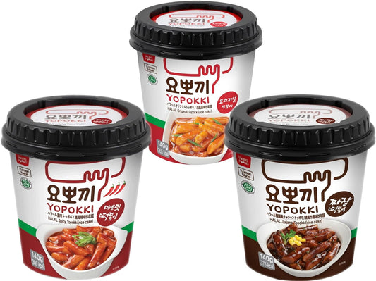 3 Yopokki Korean ( Original , Jjajang , Spicy ) Rice Cakes - 140 gm
